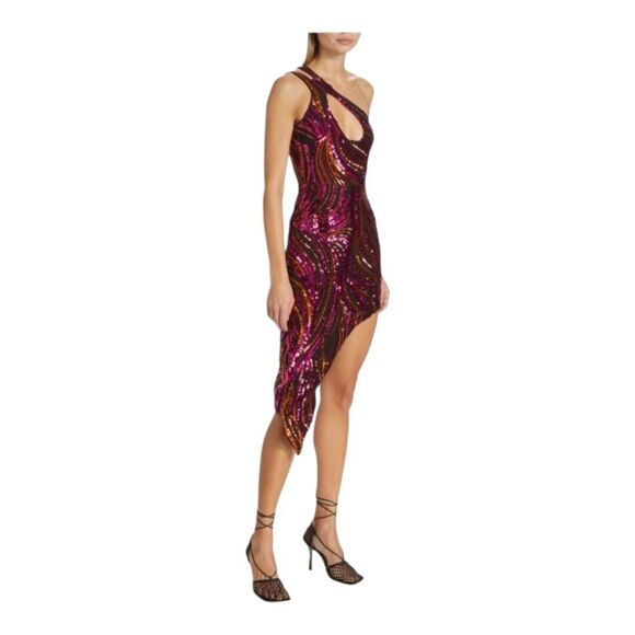 Halpern Sequined One Shoulder Tulle  Mini dress - Picture 5 of 16